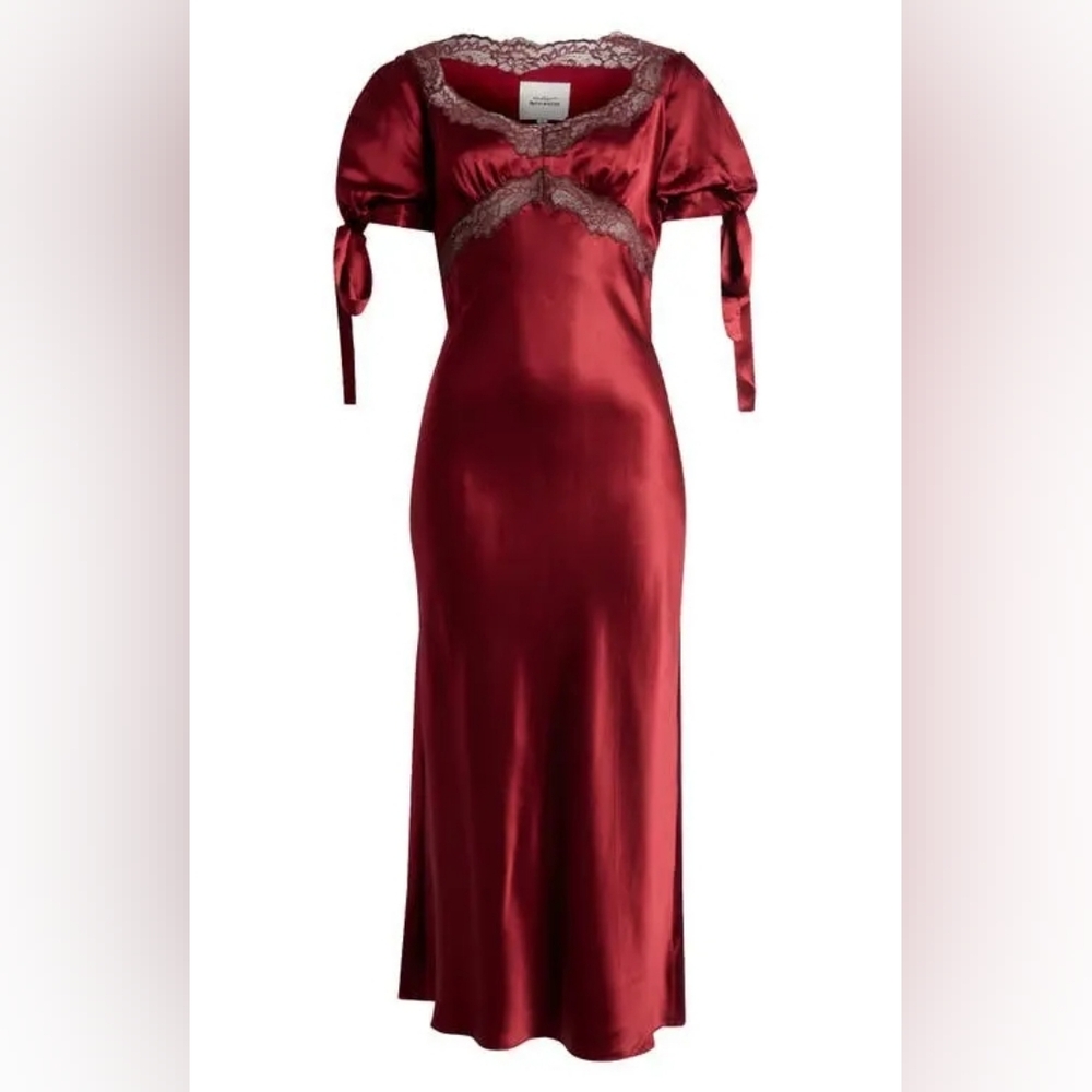 Reformation X Kacey Musgraves Stella Lace Trim Silk Dress - Crimson Size 8 Flaw - Picture 4 of 14